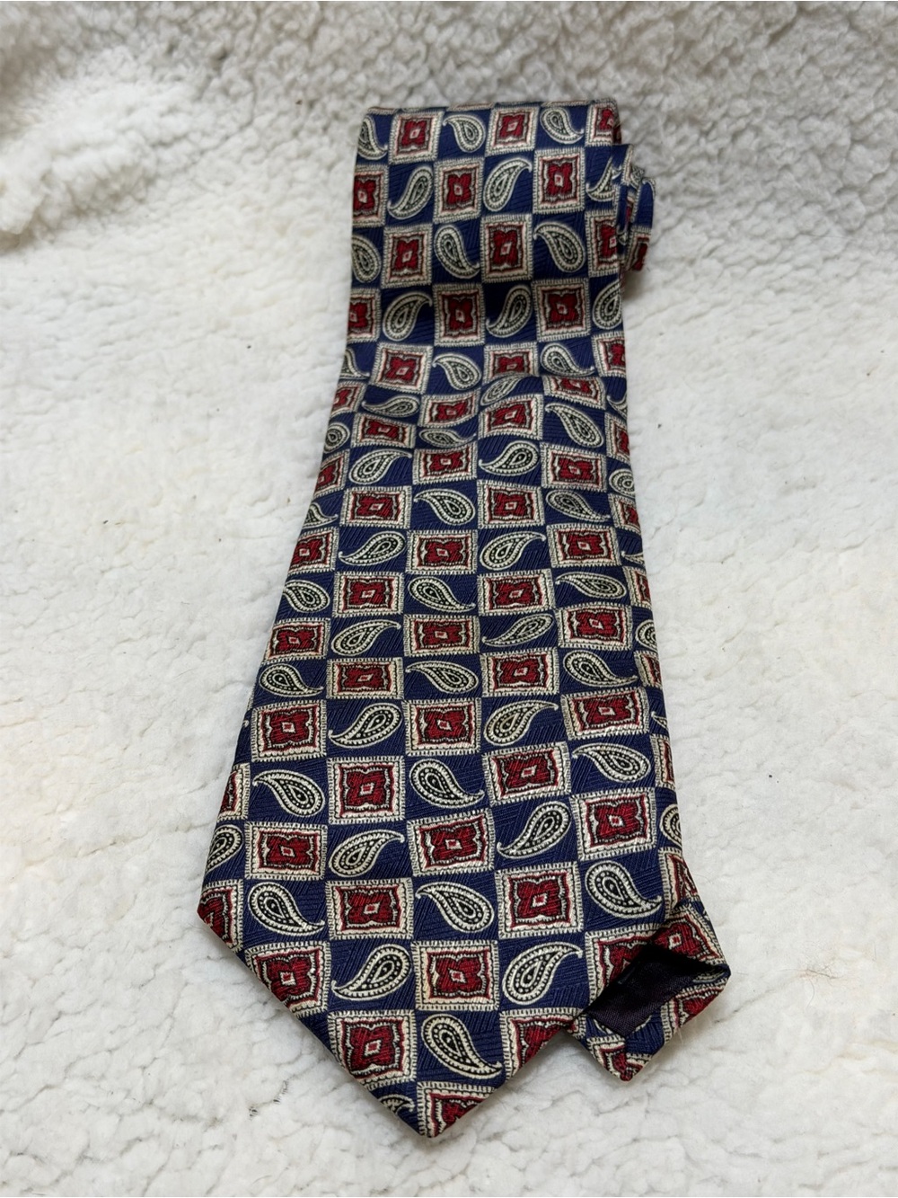 Vintage Polo Ralph Lauren 100% Silk Red & Blue Geometric & Paisley Print